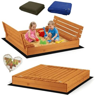 Sunwood Premium Holzsandkasten 140 x 140 Imprägniert mit klappbaren Sitzbänken Sandkasten aus Holz inkl. Bodenvlies Outdoor Spielplatz für Kinder (140x140 Honig) Sunwood Premium Holzsandkasten 140 x 140 Imprägniert mit klappbaren Sitzbänken Sandkasten aus Holz inkl. Bodenvlies Outdoor Spielplatz für Kinder (140x140 Honig)