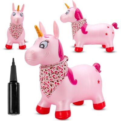 sun baby Hüpftiere ab 1 Jahr mit Pumpe aufblasbares Hüpfspielzeug aus Hochwertigem und Strapazierfähigem Gummi, Verschiedene Designs (Rosa Einhorn mit Goldenem Horn) sun baby Hüpftiere ab 1 Jahr mit Pumpe aufblasbares Hüpfspielzeug aus Hochwertigem und Strapazierfähigem Gummi, Verschiedene Designs (Rosa Einhorn mit Goldenem Horn)