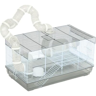 PawHut Hamsterkäfig, 2 Ebenen für Zwerghamster, 23"x13"x12" Grau Rennmausgehege, Kleintierkäfig, Röhren und Tunnel, Laufrad, Futternapf, Wasserflasche, Rampe PawHut Hamsterkäfig, 2 Ebenen für Zwerghamster, 23"x13"x12" Grau Rennmausgehege, Kleintierkäfig, Röhren und Tunnel, Laufrad, Futternapf, Wasserflasche, Rampe