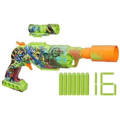 NERF Zombie Driller Dart Blaster, 16 Elite-Dartpfeile, drehbarer 5-Dart-Zylinder, abnehmbares Zielfernrohr, Outdoor-Spiele, ab 8 Jahren NERF Zombie Driller Dart Blaster, 16 Elite-Dartpfeile, drehbarer 5-Dart-Zylinder, abnehmbares Zielfernrohr, Outdoor-Spiele, ab 8 Jahren