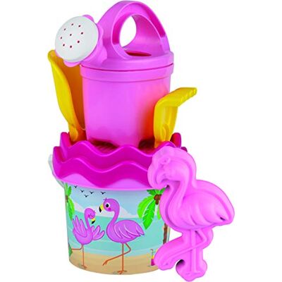 Simba 107114405 Flamingo Baby-Eimergarnitur, 6 Teile, Eimer, Sieb, Sandform, Schaufel, Rechen, Gießkanne, Höhe 11cm, Durchmesser 14cm, Sandkasten, Sandspielzeug Simba 107114405 Flamingo Baby-Eimergarnitur, 6 Teile, Eimer, Sieb, Sandform, Schaufel, Rechen, Gießkanne, Höhe 11cm, Durchmesser 14cm, Sandkasten, Sandspielzeug
