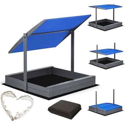 Sunwood Sandkasten mit Dach 120x120 140x140 150x150 Imprägniert Modell 2025 mit Sonnenschutz mit UV 100+ Schutz Sandbox mit Sandkastenvlies Holz, Sandkiste Sandbox Anthrazit (120x120 Dach Blau) Sunwood Sandkasten mit Dach 120x120 140x140 150x150 Imprägniert Modell 2025 mit Sonnenschutz mit UV 100+ Schutz Sandbox mit Sandkastenvlies Holz, Sandkiste Sandbox Anthrazit (120x120 Dach Blau)
