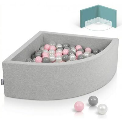 KiddyMoon Eckiges Viertel Bällebad 90x30cm mit 200 Bälle 7 cm Schaumstoff Bällepool für Baby und Kleinkinder Hellgrau: Perle Grau Transparent Puderrosa KiddyMoon Eckiges Viertel Bällebad 90x30cm mit 200 Bälle 7 cm Schaumstoff Bällepool für Baby und Kleinkinder Hellgrau: Perle Grau Transparent Puderrosa