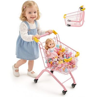 VEVOR Einkaufswagen für Kinder, Einkaufswagen Supermarkt Spielzeug mit Stahlrahmen 4 Rädern & Dichtem Netzkorb, Faltbares Kaufladenzubehör mit 30kg Belastbarkeit, Kaufmannsladen Spiele für Kinder ab 3 VEVOR Einkaufswagen für Kinder, Einkaufswagen Supermarkt Spielzeug mit Stahlrahmen 4 Rädern & Dichtem Netzkorb, Faltbares Kaufladenzubehör mit 30kg Belastbarkeit, Kaufmannsladen Spiele für Kinder ab 3