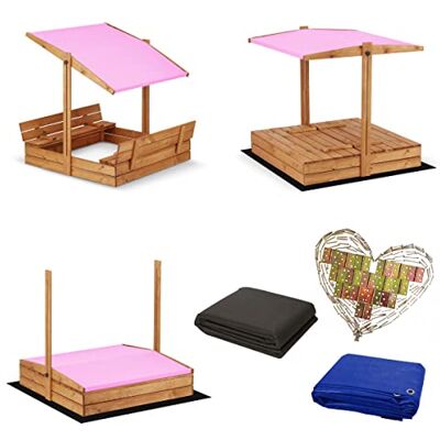 Sunwood Magus Sandkasten Imprägniert mit Dach inkl. Video Anleitung für Montage Sonnenschutz UV-Schutz Sandbox mit Abdeckung mit Sitzbänken mit Plane Sandkiste Holz 120x120 140x140 XL, IMP-2024, Rosa Sunwood Magus Sandkasten Imprägniert mit Dach inkl. Video Anleitung für Montage Sonnenschutz UV-Schutz Sandbox mit Abdeckung mit Sitzbänken mit Plane Sandkiste Holz 120x120 140x140 XL, IMP-2024, Rosa