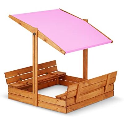 SunWood Premium Imprägniert Sandkasten mit Dach mit Sonnenschutz mit UV-Schutz Sandbox mit Abdeckung mit Sitzbänken mit Deckel mit Plane Sandkiste Sandkastenvlies Holz Rosa SunWood Premium Imprägniert Sandkasten mit Dach mit Sonnenschutz mit UV-Schutz Sandbox mit Abdeckung mit Sitzbänken mit Deckel mit Plane Sandkiste Sandkastenvlies Holz Rosa