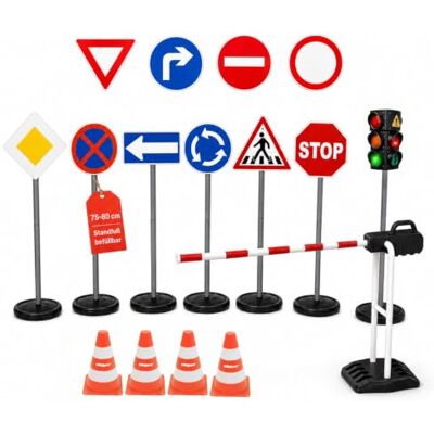 alldoro XXL Verkehrsset,10 Verkehrszeichen, 1 Ampel, 1 Schranke & 4 Pylonen befüllbare Standfüße, Spielzeugampel mit Licht & Sound, 4 Verkehrshütchen, für Kinder ab 3 Jahre, Indoor & Outdoor alldoro XXL Verkehrsset,10 Verkehrszeichen, 1 Ampel, 1 Schranke & 4 Pylonen befüllbare Standfüße, Spielzeugampel mit Licht & Sound, 4 Verkehrshütchen, für Kinder ab 3 Jahre, Indoor & Outdoor