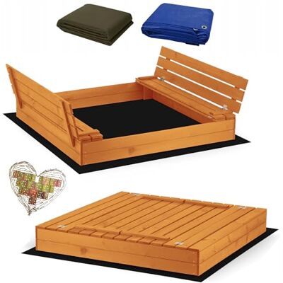 Sunwood Premium Massivholz Sandkasten Imprägniert mit Sitzbänken & Deckel Anthrazit Grau inkl. Sandkastenvlies & Abdeckplane Sandkiste (Honigbraun, 140 x 140 cm) Sunwood Premium Massivholz Sandkasten Imprägniert mit Sitzbänken & Deckel Anthrazit Grau inkl. Sandkastenvlies & Abdeckplane Sandkiste (Honigbraun, 140 x 140 cm)