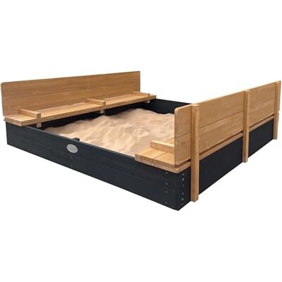 AXI Ella XXL Sandkasten aus Holz in Anthrazit & Braun mit Deckel Großer Buddelkasten mit Sitzbank & Abdeckung für Kinder, FSC Holz, Maße 150 x 150 x 20 cm AXI Ella XXL Sandkasten aus Holz in Anthrazit & Braun mit Deckel Großer Buddelkasten mit Sitzbank & Abdeckung für Kinder, FSC Holz, Maße 150 x 150 x 20 cm