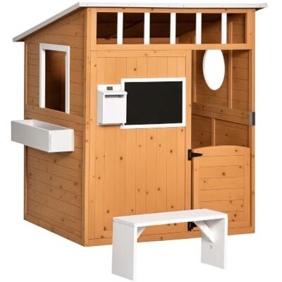 Outsunny Spielhaus Kinderspielhaus aus Holz Tür 3-8 Jahre Outdoor Natur Fenster, Briefkasten, Blumentopfrack, Gartenhaus, für Jungen und Mädchen, Kinderspielzeug, Indoor Outsunny Spielhaus Kinderspielhaus aus Holz Tür 3-8 Jahre Outdoor Natur Fenster, Briefkasten, Blumentopfrack, Gartenhaus, für Jungen und Mädchen, Kinderspielzeug, Indoor
