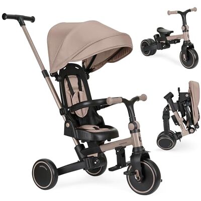 Kikka Boo KikkaBoo Dreirad ab 1 Jahr mit Schubstange 8-in-1 ALUMA, Faltbares Kinderfahrzeug mit Drehbarem Sitz, 5-Punkt-Gurt, Aluminiumrahmen, Beige Kikka Boo KikkaBoo Dreirad ab 1 Jahr mit Schubstange 8-in-1 ALUMA, Faltbares Kinderfahrzeug mit Drehbarem Sitz, 5-Punkt-Gurt, Aluminiumrahmen, Beige