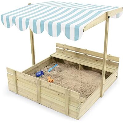 Plum 25509AA108 Sandkasten mit Baldachin Holz-Sandkasten mit Sonnenschutzdach Das höhenverstellbare Baldachin Zwei Holz-Seitenbänke Abdeckung und Liner inklusive Plum 25509AA108 Sandkasten mit Baldachin Holz-Sandkasten mit Sonnenschutzdach Das höhenverstellbare Baldachin Zwei Holz-Seitenbänke Abdeckung und Liner inklusive