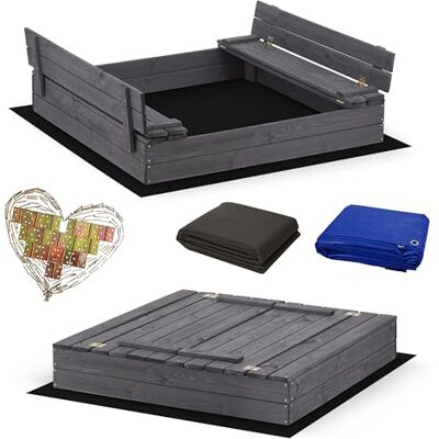 Sunwood Sandkasten 120x120 Imprägniert Premium Sandbox mit Abdeckung Sitzbänken Deckel Plane Sandkiste Holz Kiefer Sandkastenvlies Sunwood Sandkasten 120x120 Imprägniert Premium Sandbox mit Abdeckung Sitzbänken Deckel Plane Sandkiste Holz Kiefer Sandkastenvlies