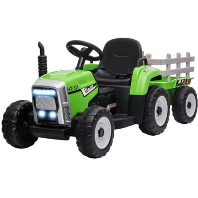 HOMCOM Elektrischer Traktor mit abnehmbar Anhänger 2,4G Fernbedienung Grün Kinder Aufsitztraktor, Kinder Elektroauto mit Sanftanlauf MP3, 3-6KM/H Kinderfahrzeug mit Scheinwerfer, für 3-6 Jahre HOMCOM Elektrischer Traktor mit abnehmbar Anhänger 2,4G Fernbedienung Grün Kinder Aufsitztraktor, Kinder Elektroauto mit Sanftanlauf MP3, 3-6KM/H Kinderfahrzeug mit Scheinwerfer, für 3-6 Jahre