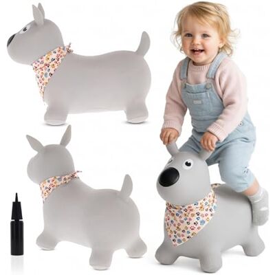sun baby Hüpftiere ab 1 Jahr mit Pumpe aufblasbares Hüpfspielzeug aus Hochwertigem und Strapazierfähigem Gummi, Verschiedene Designs (Grauer Hund mit Bandana) sun baby Hüpftiere ab 1 Jahr mit Pumpe aufblasbares Hüpfspielzeug aus Hochwertigem und Strapazierfähigem Gummi, Verschiedene Designs (Grauer Hund mit Bandana)
