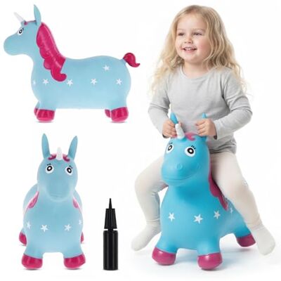 sun baby Hüpftiere ab 1 Jahr mit Pumpe aufblasbares Hüpfspielzeug aus Hochwertigem und Strapazierfähigem Gummi, Verschiedene Designs (Blaues Einhorn) sun baby Hüpftiere ab 1 Jahr mit Pumpe aufblasbares Hüpfspielzeug aus Hochwertigem und Strapazierfähigem Gummi, Verschiedene Designs (Blaues Einhorn)