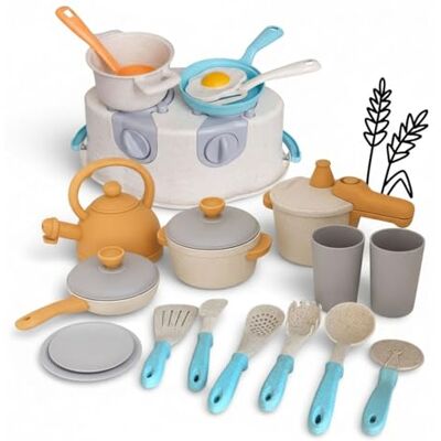 alldoro Kochset mit Geschirr inkl. Spielherd, 22 TLG., Spielküchen-Zubehör 22 TLG. Küchenspielzeug aus nachhaltigem Kunststoff-Weizenstroh, Für Kinder ab 3 Jahren, Indoor & Outdoor alldoro Kochset mit Geschirr inkl. Spielherd, 22 TLG., Spielküchen-Zubehör 22 TLG. Küchenspielzeug aus nachhaltigem Kunststoff-Weizenstroh, Für Kinder ab 3 Jahren, Indoor & Outdoor