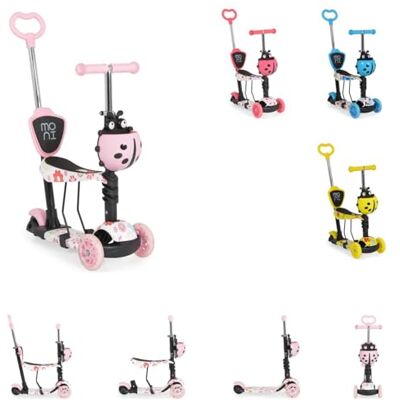 Moni Kinderroller Lollipop 3 in 1 Schiebestange, Sitz, PU-Vorderräder mit LED rosa Moni Kinderroller Lollipop 3 in 1 Schiebestange, Sitz, PU-Vorderräder mit LED rosa
