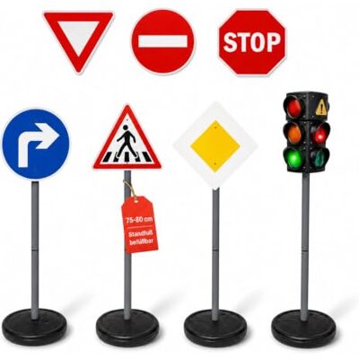 alldoro XL Verkehrsset mit 6 Verkehrszeichen und Ampel mit Licht & Sound befüllbare Standfüße, 75-80 cm, Verkehrserziehungs-Spielzeug, für Kinder ab 3 Jahre, Indoor & Outdoor alldoro XL Verkehrsset mit 6 Verkehrszeichen und Ampel mit Licht & Sound befüllbare Standfüße, 75-80 cm, Verkehrserziehungs-Spielzeug, für Kinder ab 3 Jahre, Indoor & Outdoor