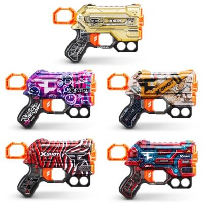XSHOT X-Shot Skins Menace Faze Mystery-Blaster 1x Kompakter Single-Shot Blaster mit Überraschungs-Skin (Chance auf Gold) Inkl. 4 Darts mit Air-Pocket-Technologie XSHOT X-Shot Skins Menace Faze Mystery-Blaster 1x Kompakter Single-Shot Blaster mit Überraschungs-Skin (Chance auf Gold) Inkl. 4 Darts mit Air-Pocket-Technologie