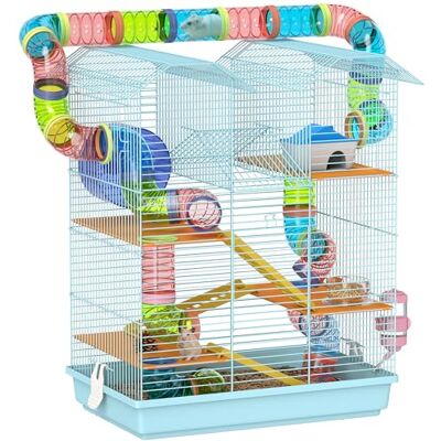 PawHut 18.5" Hamsterkäfig, 5 Etagen, Kleintierhaus, Rampe, Hellblau Tunnel-Röhren-System, Laufrad, Wasserflasche, Futternapf PawHut 18.5" Hamsterkäfig, 5 Etagen, Kleintierhaus, Rampe, Hellblau Tunnel-Röhren-System, Laufrad, Wasserflasche, Futternapf