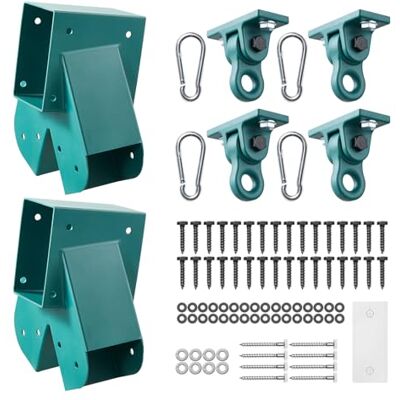 VEVOR 6 Stk. Schaukelhalterung Set, Schaukelbefestigungssatz inkl. 2 A-Form Schaukelverbinder für 94x144mm Balken 94x94mm Beine & 4 567kg Schaukelhaken, Befestigungsmaterial für Schaukel Outdoor, Grün VEVOR 6 Stk. Schaukelhalterung Set, Schaukelbefestigungssatz inkl. 2 A-Form Schaukelverbinder für 94x144mm Balken 94x94mm Beine & 4 567kg Schaukelhaken, Befestigungsmaterial für Schaukel Outdoor, Grün
