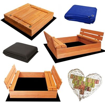 Sunwood Sandkasten Imprägniert 100x100 cm aus Holz Sandbox mit Abdeckung Sitzbänken Deckel Plane Sandkiste Sunwood Sandkasten Imprägniert 100x100 cm aus Holz Sandbox mit Abdeckung Sitzbänken Deckel Plane Sandkiste
