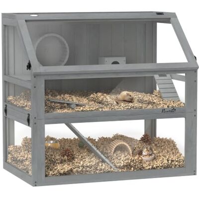 PawHut Hamsterkäfig aus Holz 3 Etagen Wippe 80 x 50 x 76 cm Hellgrau Nagerkäfig, Kleintierkäfig, Laufrad, Hütte, Tiefes Untergeschoss, Mäusekäfig, für Zwerghamster PawHut Hamsterkäfig aus Holz 3 Etagen Wippe 80 x 50 x 76 cm Hellgrau Nagerkäfig, Kleintierkäfig, Laufrad, Hütte, Tiefes Untergeschoss, Mäusekäfig, für Zwerghamster