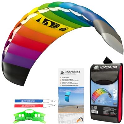 HQ Lenkmatte Lenkdrachen Symphony Beach III 2.5 Rainbow, Zweileiner Matte, Drachen für Kinder und Erwachsene, 73x250cm, inkl. 160kp Dyneema Schnüre, 2x25m auf Winder mit Schlaufen, Drachen ab 14 Jahre HQ Lenkmatte Lenkdrachen Symphony Beach III 2.5 Rainbow, Zweileiner Matte, Drachen für Kinder und Erwachsene, 73x250cm, inkl. 160kp Dyneema Schnüre, 2x25m auf Winder mit Schlaufen, Drachen ab 14 Jahre