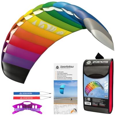 HQ Lenkmatte Symphony Beach III 2.2 Rainbow ab 14 Jahr Freizeit Lenkdrachen Zweileiner Matte inkl. 100kp Dyneema Schnüre, 2x25m auf Winder mit Schlaufen Drachen für Kinder und Erwachsene HQ Lenkmatte Symphony Beach III 2.2 Rainbow ab 14 Jahr Freizeit Lenkdrachen Zweileiner Matte inkl. 100kp Dyneema Schnüre, 2x25m auf Winder mit Schlaufen Drachen für Kinder und Erwachsene