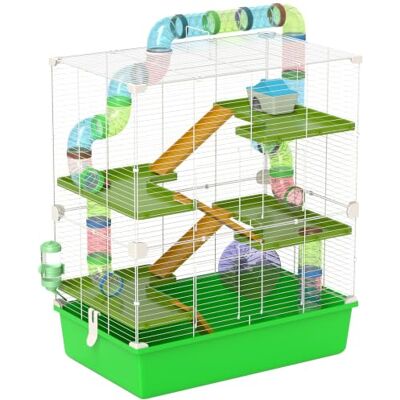 PawHut 5-stöckiger Hamsterkäfig, Gerbil-Käfig, 59L x 36W x 69H cm, Grün Laufrad, Futternapf, Röhre, Wasserflasche PawHut 5-stöckiger Hamsterkäfig, Gerbil-Käfig, 59L x 36W x 69H cm, Grün Laufrad, Futternapf, Röhre, Wasserflasche