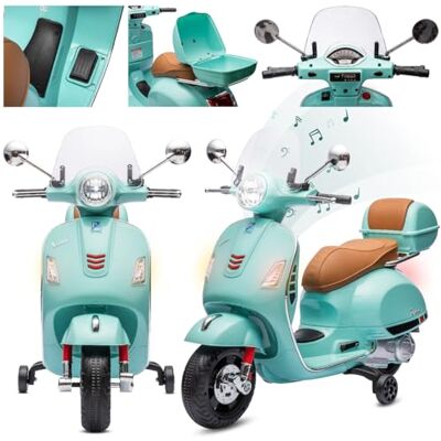 sun baby Vespa Elektro Kindermotorrad ab 3 Jahren mit Kunststoffräder und -sitze, Kofferraum, MP3-Player, USD MicroSD AUX-Anschluss. Elektroroller, Kinderroller (Turkis) sun baby Vespa Elektro Kindermotorrad ab 3 Jahren mit Kunststoffräder und -sitze, Kofferraum, MP3-Player, USD MicroSD AUX-Anschluss. Elektroroller, Kinderroller (Turkis)