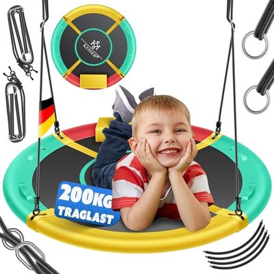 KESSER ® Nestschaukel Tellerschaukel Hängeschaukel Rundschaukel Ø 60cm Schaukel bis 200kg belastbar mit Kissen & 4 Griffen verstellbar Kinderschaukel Indoor & Outdoor für Kinder & Erwachsene Tropical KESSER ® Nestschaukel Tellerschaukel Hängeschaukel Rundschaukel Ø 60cm Schaukel bis 200kg belastbar mit Kissen & 4 Griffen verstellbar Kinderschaukel Indoor & Outdoor für Kinder & Erwachsene Tropical