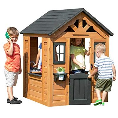 Backyard Discovery Sweetwater Spielhaus aus Holz Outdoor Kinderspielhaus in Braun & Schwarz, Gartenhaus mit Spielzubehör & Fenstern, Zedernholz, Maße 117 x 107 x 140 cm Backyard Discovery Sweetwater Spielhaus aus Holz Outdoor Kinderspielhaus in Braun & Schwarz, Gartenhaus mit Spielzubehör & Fenstern, Zedernholz, Maße 117 x 107 x 140 cm