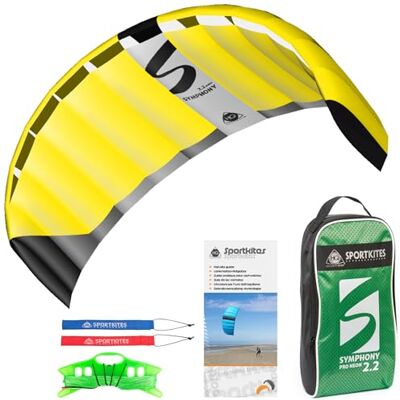 HQ Lenkmatte Symphony Pro 2.2 Neon Gelb ab 14 Jahre Freizeit Lenkdrachen Zweileiner Matte inkl. 160kp Dyneemaschnüre 2x20m auf Winder+Schlaufen sportlicher Drachen für Jugend und Erwachsene 73x220cm HQ Lenkmatte Symphony Pro 2.2 Neon Gelb ab 14 Jahre Freizeit Lenkdrachen Zweileiner Matte inkl. 160kp Dyneemaschnüre 2x20m auf Winder+Schlaufen sportlicher Drachen für Jugend und Erwachsene 73x220cm