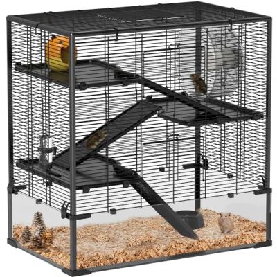 PawHut Hamsterkäfig für Zwerghamster 4-stufig Schwarz 78,5 x 48,5 x 80 cm Kleintierkäfig mit Glasboden, Hütte, Nagerkäfig mit Laufrad, Rampen, Zwerghamsterkäfig mit Futterschale PawHut Hamsterkäfig für Zwerghamster 4-stufig Schwarz 78,5 x 48,5 x 80 cm Kleintierkäfig mit Glasboden, Hütte, Nagerkäfig mit Laufrad, Rampen, Zwerghamsterkäfig mit Futterschale