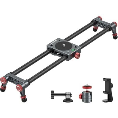 NEEWER 40cm Kohlefaser Kamera Slider Dolly Slider Schiene mit 360° Kugelkopf/Handyklemme/Action Kamera Halterung, 4 Lagern und verstellbaren Beinen, kompatibel mit GoPro Insta360 iPhone Android, CS1M NEEWER 40cm Kohlefaser Kamera Slider Dolly Slider Schiene mit 360° Kugelkopf/Handyklemme/Action Kamera Halterung, 4 Lagern und verstellbaren Beinen, kompatibel mit GoPro Insta360 iPhone Android, CS1M