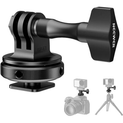 NEEWER Action Kamera Cold Shoe Mount Adapter, kompatibel mit GoPro Zubehör Go Pro DJI Insta360 AKASO, Metall Hot Shoe Halterung mit 1/4" Gewinde für Mini Stativ Selfie Stick, 180° Neigung, GP-63 NEEWER Action Kamera Cold Shoe Mount Adapter, kompatibel mit GoPro Zubehör Go Pro DJI Insta360 AKASO, Metall Hot Shoe Halterung mit 1/4" Gewinde für Mini Stativ Selfie Stick, 180° Neigung, GP-63