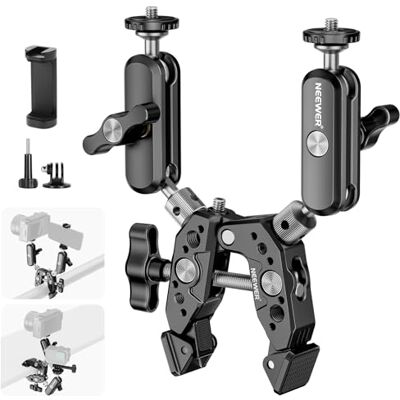 NEEWER Heavy Duty Super Clamp mit Zwei 360° Doppelkugelkopf Magischen Armen 1/4" 3/8" Schraubgewinde Handy/Actionkamera Halterungsadapter kompatibel mit GoPro DJI Insta360 DSLR NEEWER Heavy Duty Super Clamp mit Zwei 360° Doppelkugelkopf Magischen Armen 1/4" 3/8" Schraubgewinde Handy/Actionkamera Halterungsadapter kompatibel mit GoPro DJI Insta360 DSLR