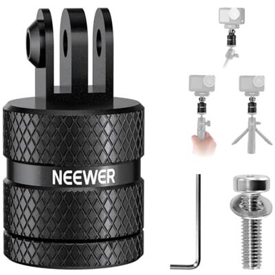 NEEWER Action Cam Stativ Halterung Adapter Kompatibel mit GoPro Hero 13 Go Pro 12 11 10 9 Black DJI Osmo Action 5 Pro 4 3, 360° schwenkbar 1/4Zoll-20 auf 3 polige Mount für Standard 1/4 Zubehör, GP-89 NEEWER Action Cam Stativ Halterung Adapter Kompatibel mit GoPro Hero 13 Go Pro 12 11 10 9 Black DJI Osmo Action 5 Pro 4 3, 360° schwenkbar 1/4Zoll-20 auf 3 polige Mount für Standard 1/4 Zubehör, GP-89