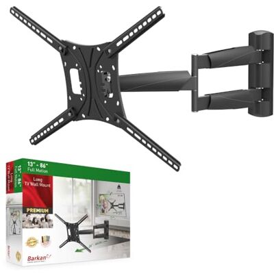 Barkan Lange TV Wandhalterung, 13-86 Zoll Schwenkbar/Neigbar/Vollbewegung Prämie flach & Curved Fernseher TV Halterung, hält bis 56Kg, extra Langer Auszug, für LED OLED LCD, Max. VESA 600x400 Barkan Lange TV Wandhalterung, 13-86 Zoll Schwenkbar/Neigbar/Vollbewegung Prämie flach & Curved Fernseher TV Halterung, hält bis 56Kg, extra Langer Auszug, für LED OLED LCD, Max. VESA 600x400