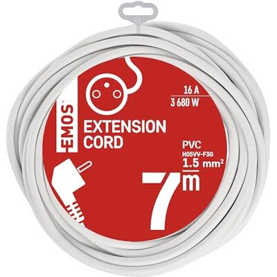 Emos IP20 Verlängerungskabel 7m 1 French-Steckdose 250 V, 16 A, 3680 W hochwertige PVC-Isolierung H05VV-F3G 1,5 mm2 erhöhter Berührungsschutz für Innen weiß Emos IP20 Verlängerungskabel 7m 1 French-Steckdose 250 V, 16 A, 3680 W hochwertige PVC-Isolierung H05VV-F3G 1,5 mm2 erhöhter Berührungsschutz für Innen weiß