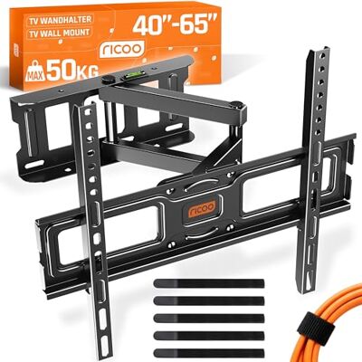 RICOO S5144 TV Wandhalterung Schwenkbar für 40-65 Zoll Wandhalterung Fernseher Halterung bis 50 Kg VESA 200x200 bis VESA 400x400 Flach Curved TV Halterung Fernsehhalterung Wand Schwenkbar Neigbar RICOO S5144 TV Wandhalterung Schwenkbar für 40-65 Zoll Wandhalterung Fernseher Halterung bis 50 Kg VESA 200x200 bis VESA 400x400 Flach Curved TV Halterung Fernsehhalterung Wand Schwenkbar Neigbar