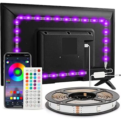 Enteenly LED Strip für TV, 3 m LED-Streifen, Hintergrundbeleuchtung für Fernseher, 40–65 Zoll, 5050 RGB, USB, mit Fernbedienung, Mehrfarbig, per App gesteuert Enteenly LED Strip für TV, 3 m LED-Streifen, Hintergrundbeleuchtung für Fernseher, 40–65 Zoll, 5050 RGB, USB, mit Fernbedienung, Mehrfarbig, per App gesteuert