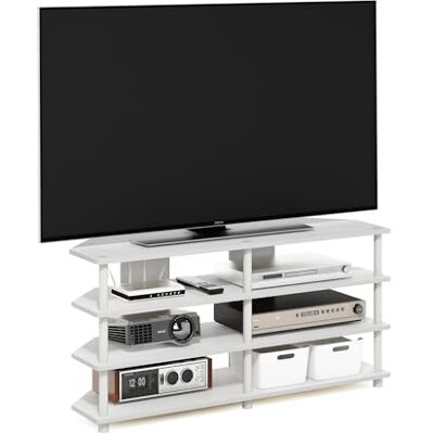 Furinno Econ leicht montierbarer 4-stufiger Eck-TV-Ständer für Fernseher bis 55 Zoll, Weiß/Weiß Furinno Econ leicht montierbarer 4-stufiger Eck-TV-Ständer für Fernseher bis 55 Zoll, Weiß/Weiß