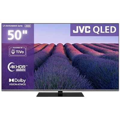 JVC LT-50VUQ6655 QLED Fernseher 50 Zoll Smart TV (126 cm) 4K UHD Auflösung Dolby Vision HDR MEMC HDMI 2.1 ALLM Dolby Atmos Bluetooth Drehbarer Standfuß Triple-Tuner DVB-C/-S2/-T2 2026 JVC LT-50VUQ6655 QLED Fernseher 50 Zoll Smart TV (126 cm) 4K UHD Auflösung Dolby Vision HDR MEMC HDMI 2.1 ALLM Dolby Atmos Bluetooth Drehbarer Standfuß Triple-Tuner DVB-C/-S2/-T2 2026