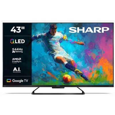 Sharp 43HR7365E – Google TV, 43" UHD, Rahmenlos, 144 Hz, QLED HDR10, Dolby Vision HDR, Google Assistant mit Mikrofon, Chromecast, Bluetooth, Dolby Atmos 2x10 W, HDMI 2.1 x4, USBx2, Farbe Schwarz Sharp 43HR7365E – Google TV, 43" UHD, Rahmenlos, 144 Hz, QLED HDR10, Dolby Vision HDR, Google Assistant mit Mikrofon, Chromecast, Bluetooth, Dolby Atmos 2x10 W, HDMI 2.1 x4, USBx2, Farbe Schwarz