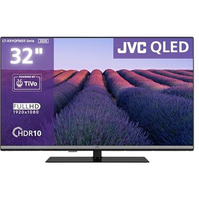 JVC LT-32VQF5655 QLED Fernseher 32 Zoll Smart TV Full HD Auflösung und HDR powered by TiVo 2x HDMI 1x USB Bluetooth Dolby Audio drehbarer Standfuß Triple-Tuner DVB-C/-S2/-T2 2026 JVC LT-32VQF5655 QLED Fernseher 32 Zoll Smart TV Full HD Auflösung und HDR powered by TiVo 2x HDMI 1x USB Bluetooth Dolby Audio drehbarer Standfuß Triple-Tuner DVB-C/-S2/-T2 2026