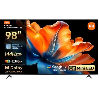 Xiaomi TV S Mini LED 98 Inch (249 cm), QLED Mini LED TV, 4K UHD, HDR10+ Smart TV with Dolby Vision + Dolby Atmos, 144Hz with 288Hz Game Boost Mode, 4K UHD, HDR10+, Triple Tuner, DVB T2, MEMC Xiaomi TV S Mini LED 98 Inch (249 cm), QLED Mini LED TV, 4K UHD, HDR10+ Smart TV with Dolby Vision + Dolby Atmos, 144Hz with 288Hz Game Boost Mode, 4K UHD, HDR10+, Triple Tuner, DVB T2, MEMC