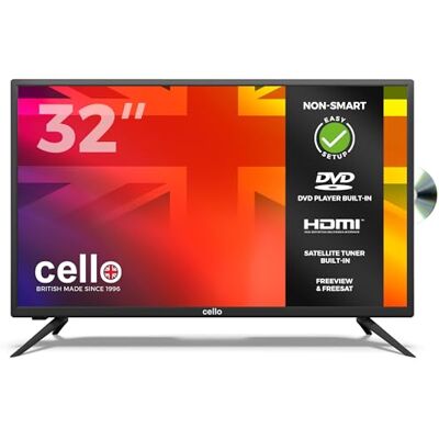 Cello ZF0223 32" HD Ready LED Einbau-DVD mit Freeview HD 2020 Modell Made in UK (neues Modell 2020) Schwarz Cello ZF0223 32" HD Ready LED Einbau-DVD mit Freeview HD 2020 Modell Made in UK (neues Modell 2020) Schwarz